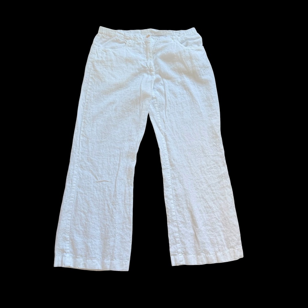 120% Lino White Linen Pants Wide Leg Trousers Made in Italy